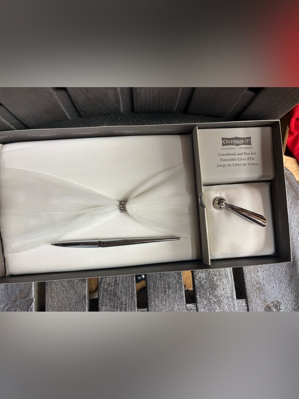 Celebrate It White Guest Signature Book with Silver Pen & Key Holder